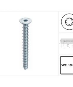 HECO SCHRAUBEN HECO MULTI MONTI Plus F Vis D'ancrage 6,0 X 60 Mm, 100 Pcs. + Vis à Béton, Tête Fraisée, T-Drive, Zingué Bleu, A2K (48497)
